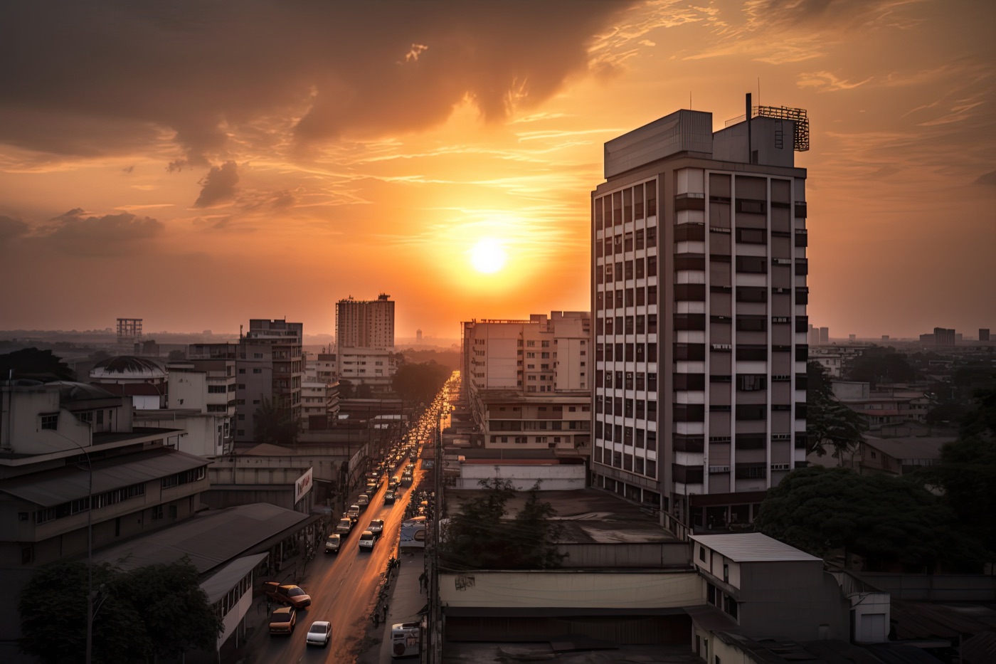 Ville africaine au coucher du soleil